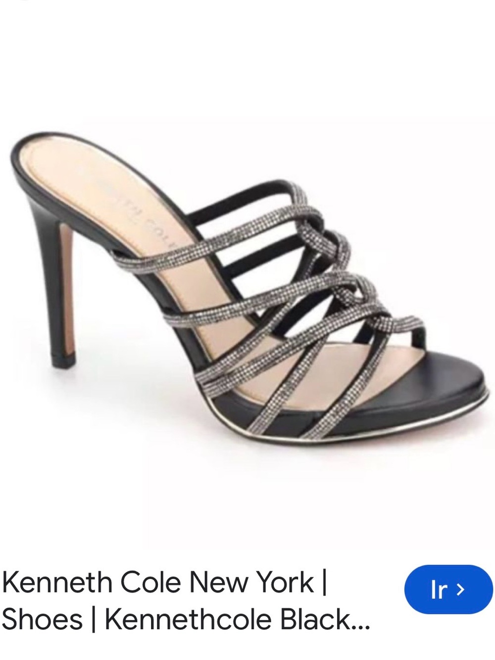 Kenneth Cole New York Black Strappy Rhinestone Mule Heels